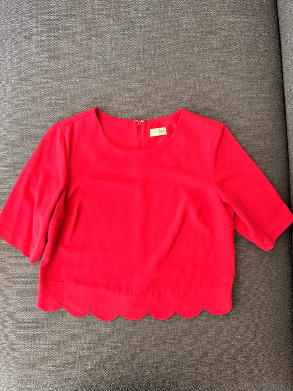 Maison Jules Bright Red/Pink Scallop-Hem Crop Top